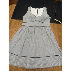 Jessica Simpson Fit & Flare Dress Striped Black White Sleeveless V-Neck Cotton …